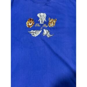 Vintage Airborne The Big 5 Embroidered Safari T-Shirt Blue XL Africa Nature 🐆🐘